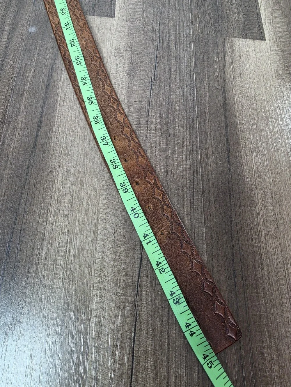 Vintage GAP Tooled Brown Leather Belt USA Brass Roller Buckle Americana. 38